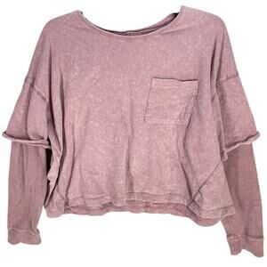 Aero Boyfriend Tee Women Size M Pink Long Sleeve Pocket Cotton Modal Lounge